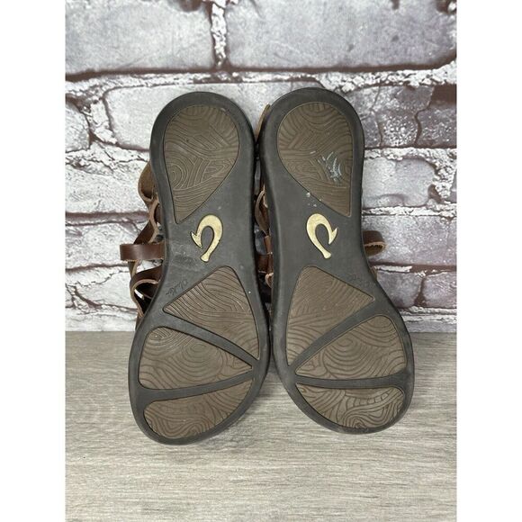 OluKai Awe Awe Brown Leather Strappy Gladiator Flat Sandals Women Sz 9M US/39EU - Picture 13 of 16
